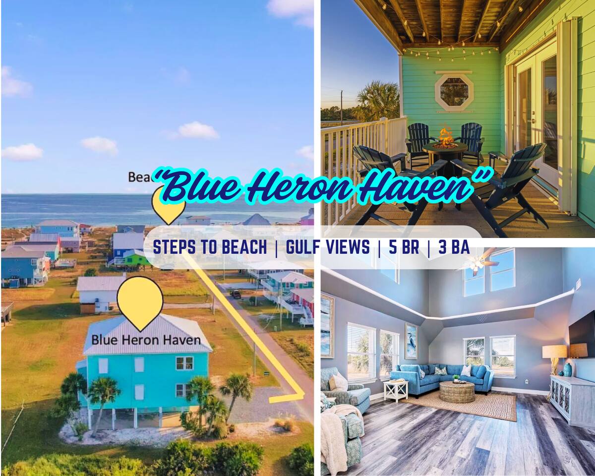 “Blue Heron Haven” | 5BR, Steps To Beach, Gulf Views, Firepit, Dog Friendly, Beach Gear Loaded — Gulf Shores — vacation rental