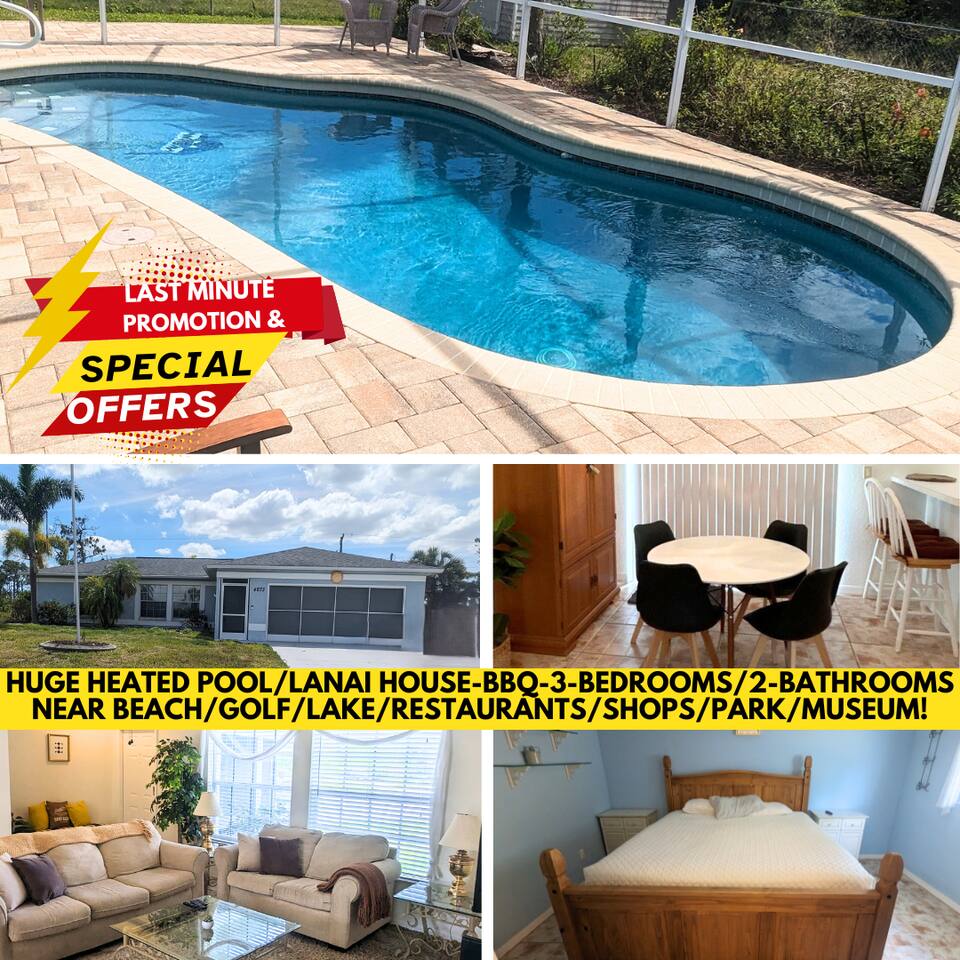!HUGE POOL/LANAI-BBQ-WASHER/DRYER-NEAR RIVER/BEACH/GOLF/PARKS/SHOPS/RESTAURANTS!