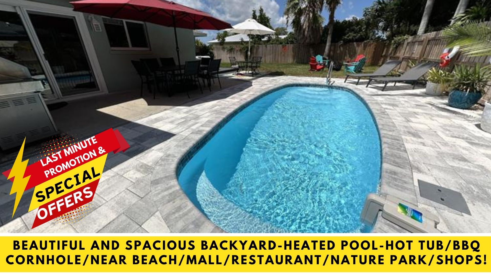 BEAUTIFUL AND SPACIOUS BACKYARD-HEATED POOL-HOT TUB/BBQ/CORNHOLE/NEAR BEACH/MALL — Bradenton — vacation rental
