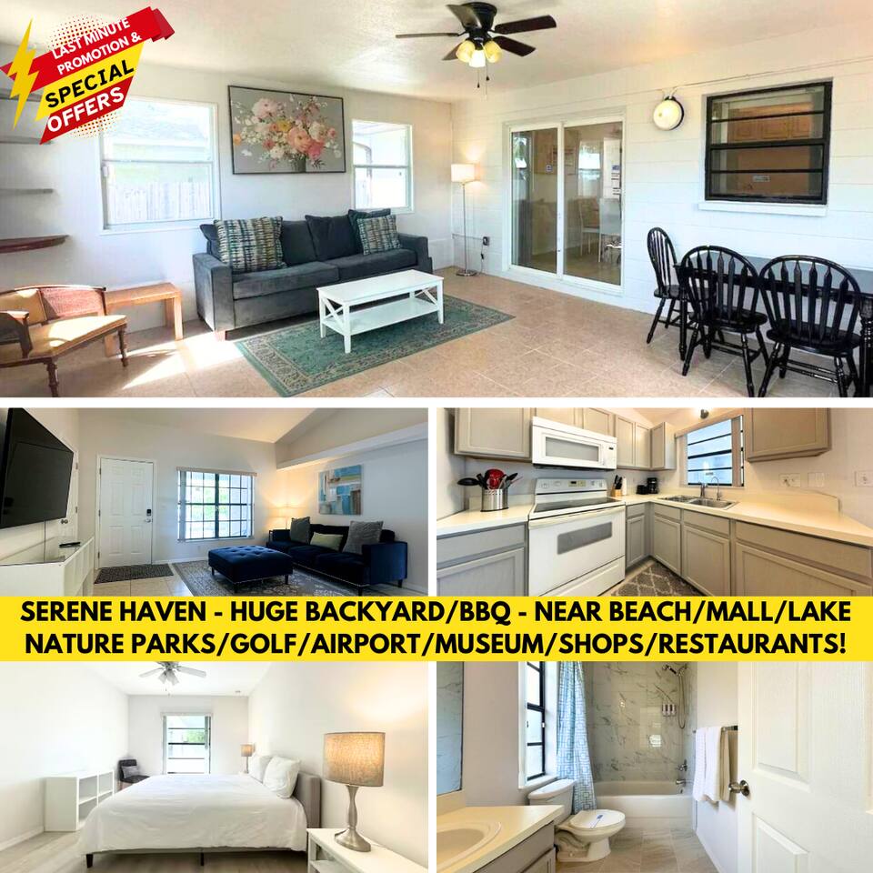SERENE HOME/HUGE BACKYARD/BBQ-NEAR BEACH/MALL/GOLF/LAKE/AIRPORT/SHOPS/RESTAURANT