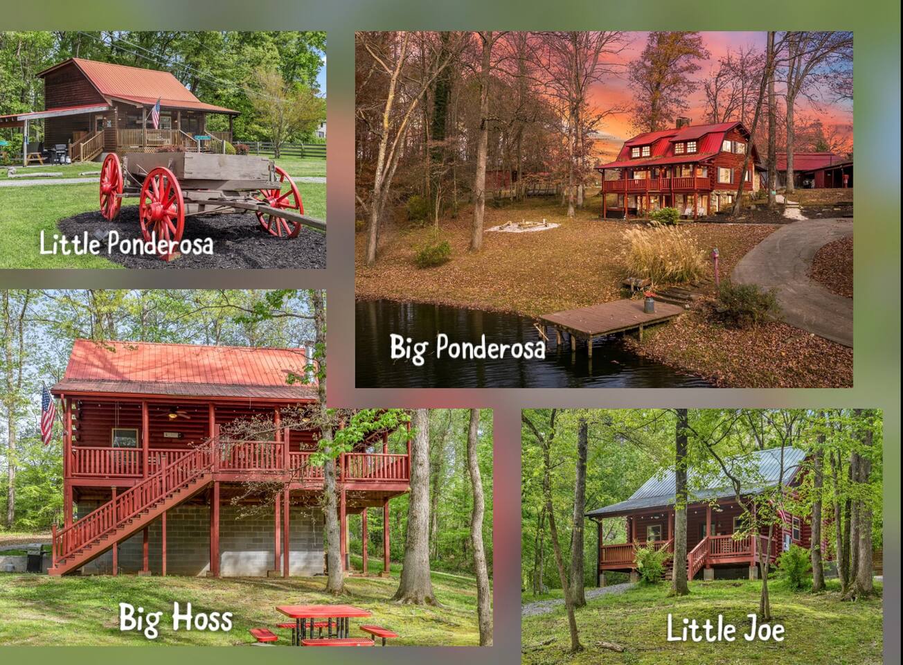 4 Log Cabins, 16acres near UTK, sleeps 31, fishing — Knoxville — vacation rental