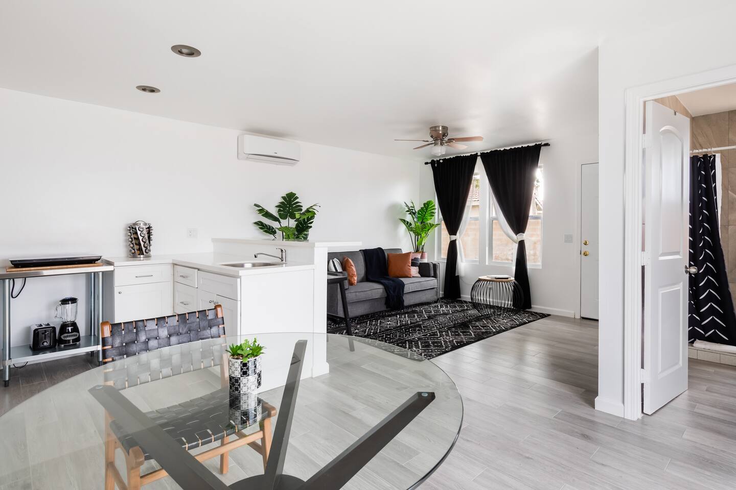 Striking Black & White Apt w Gated Entrance & Yard