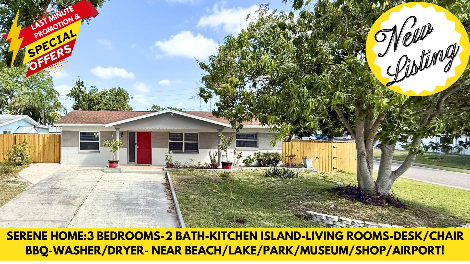 SERENE HOME:3 BEDROOMS-2 BATH-KITCHEN ISLAND-LIVING ROOMS-DESK/CHAIR BBQ-WASHER/DRYER- NEAR BEACH/LAKE/PARK/MUSEUM/SHOP/AIRPORT! — Pinellas Park — vacation rental