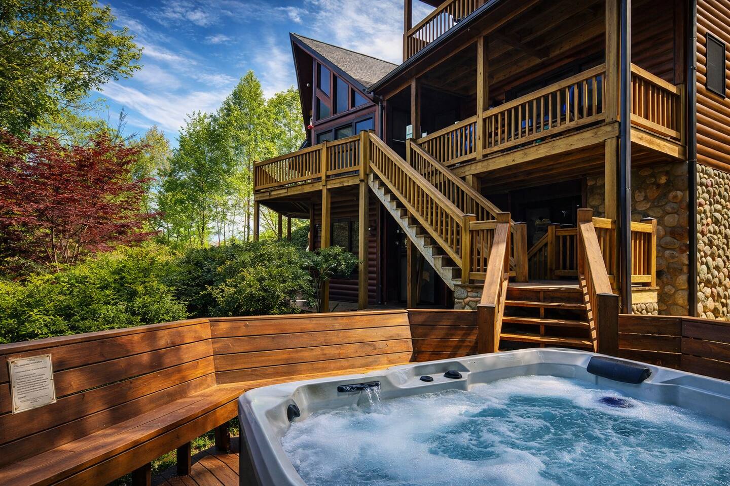 Mountain View Lodge Hot Tub and Stone Fireplace